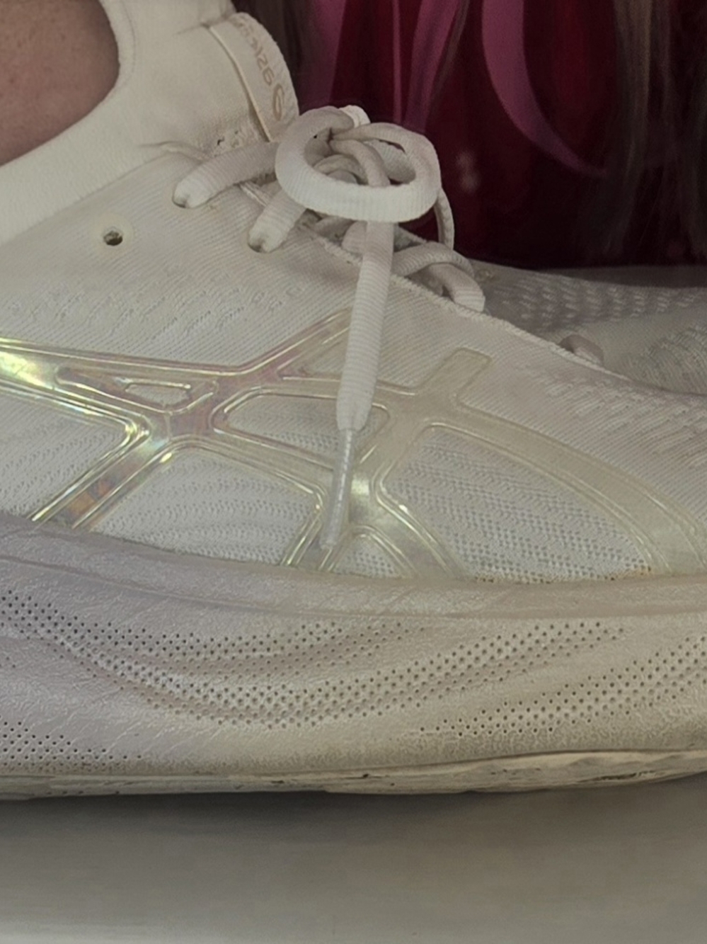 ASICS White Women's Knit Sneakers with Iridescent Overlays